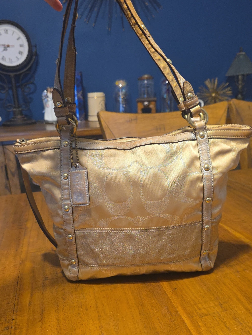 Coach Signature Stripe Studded Lurex Tote